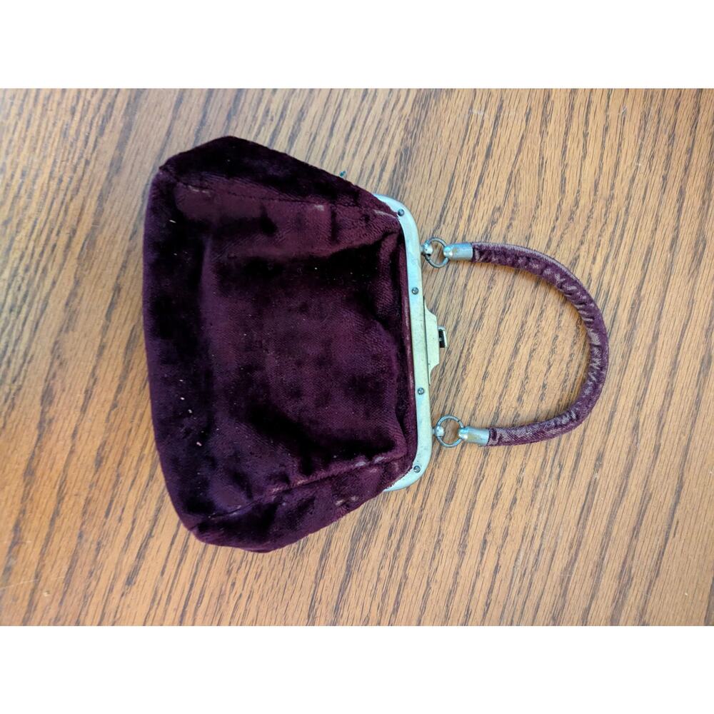 Antiqe Deep Purple Velvet Kiss-Lock Evening Bag Purse Top handle - Picture 5 of 14